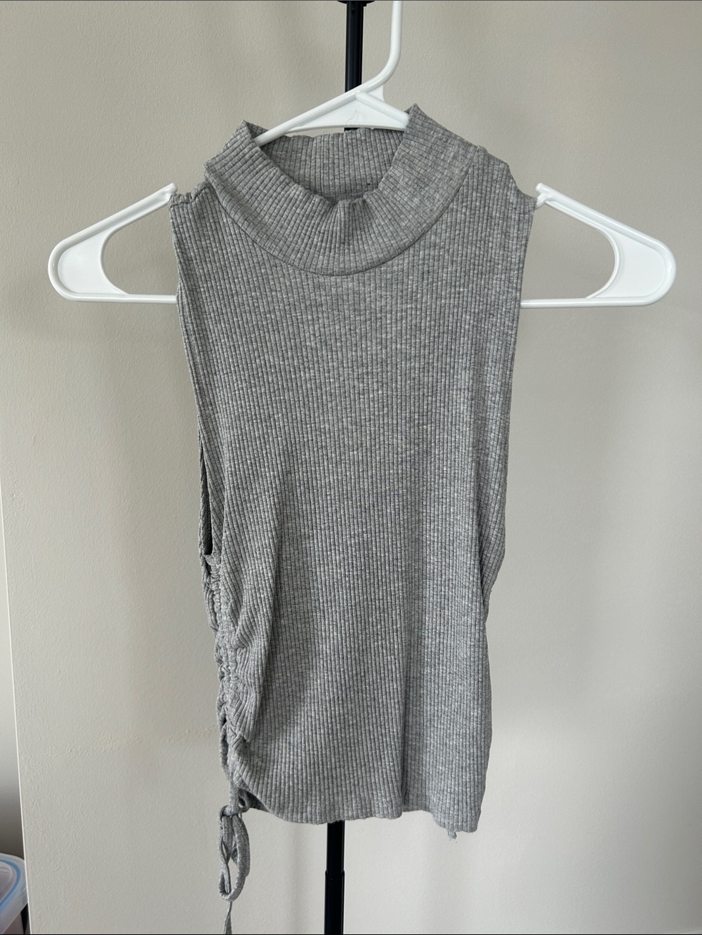Forever 21 Gray Ribbed Mock Neck Tank with Side Tie